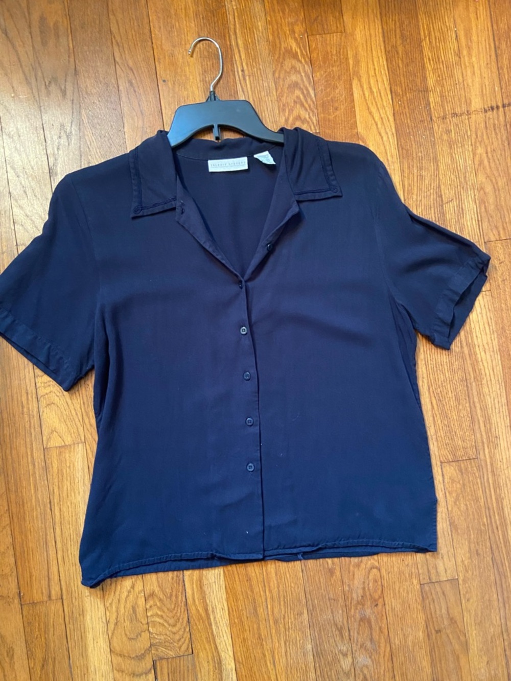 Vintage Navy Short-Sleeve Silk Button-Down Shirt